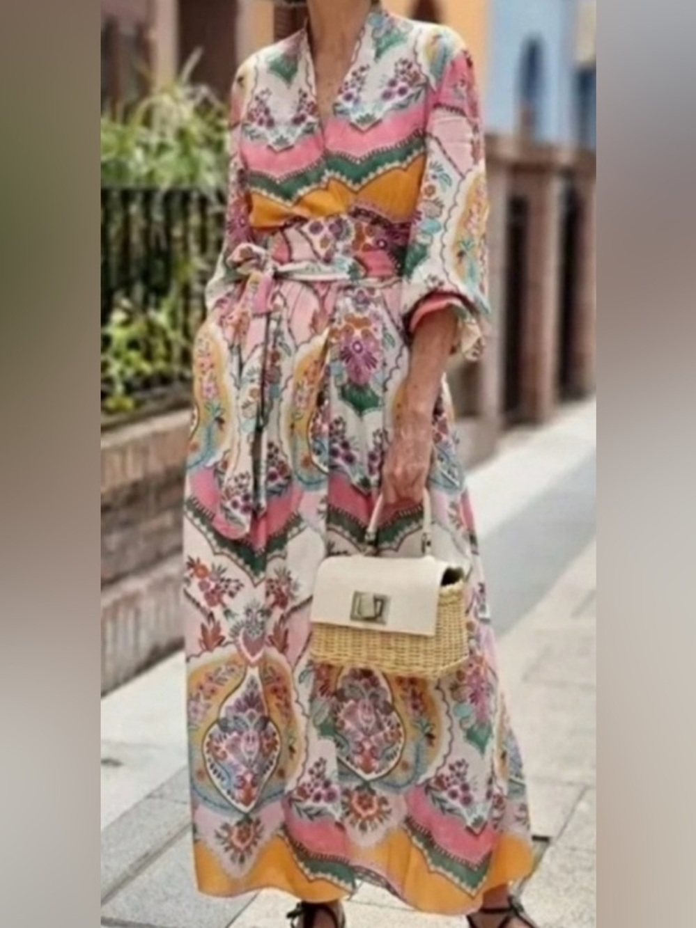Zara Floral Maxi Dress in Pink, Yellow, Green, Cream
